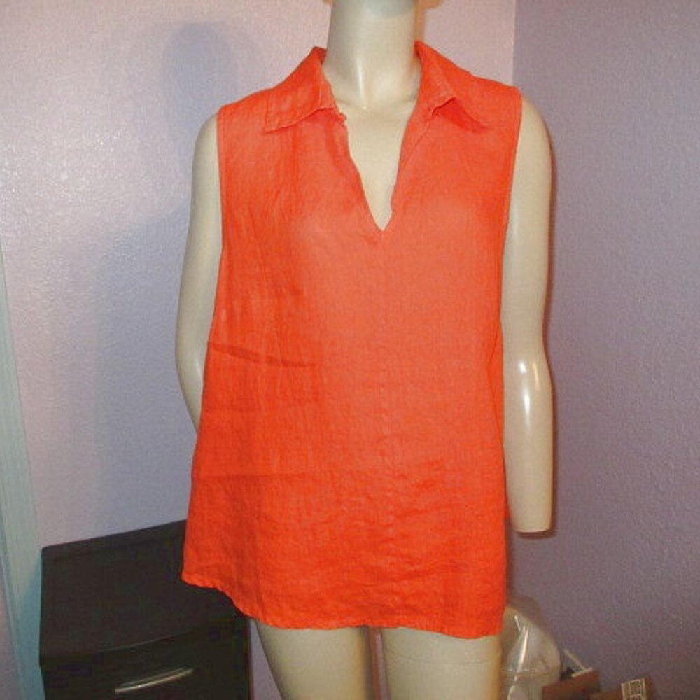 Liabella Italy 100% Linen Top Size XL Tunic Sleeveless V-Neck Orange Oversized